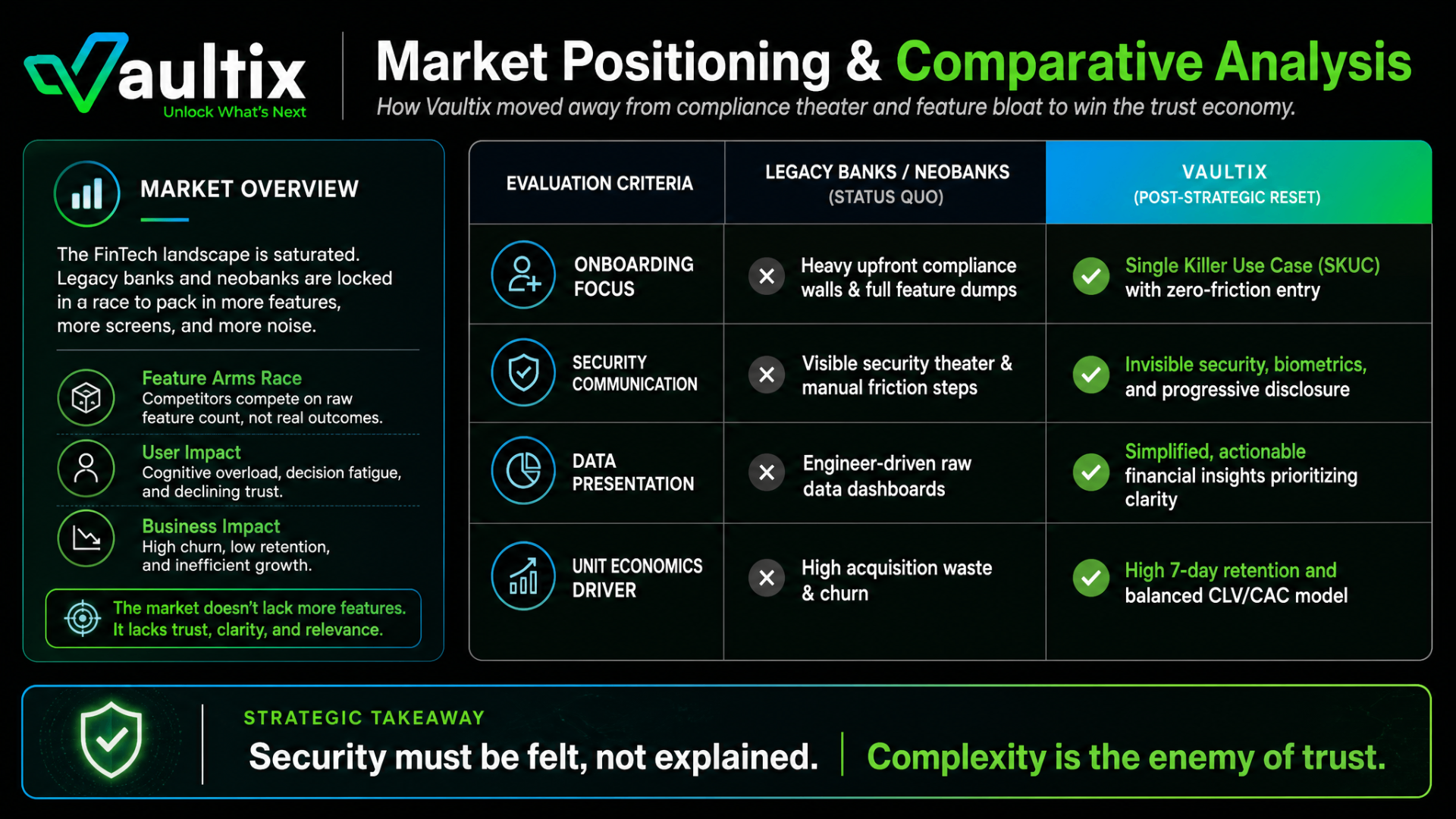 Market positioning and comparative analysis matrix contrasting legacy banks and neobanks with Vaultix