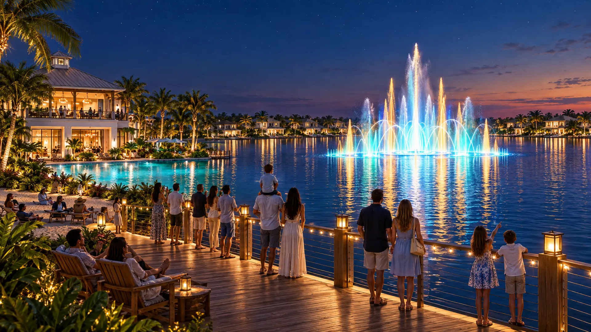 The nightly lake show from the beach club boardwalk