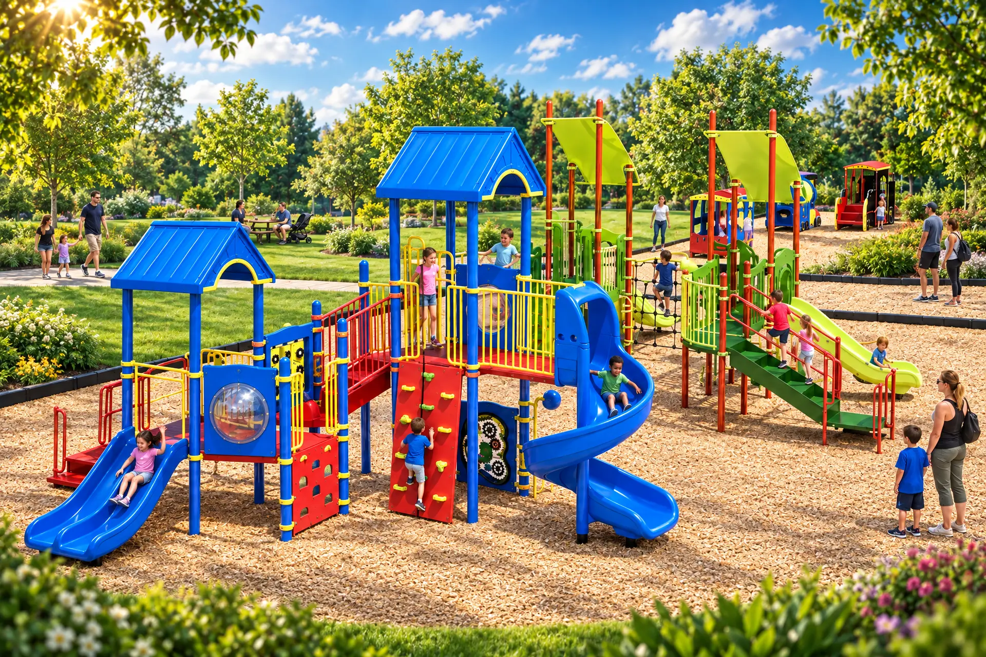 University Academy playground rendered as a complete multi-tower product environment