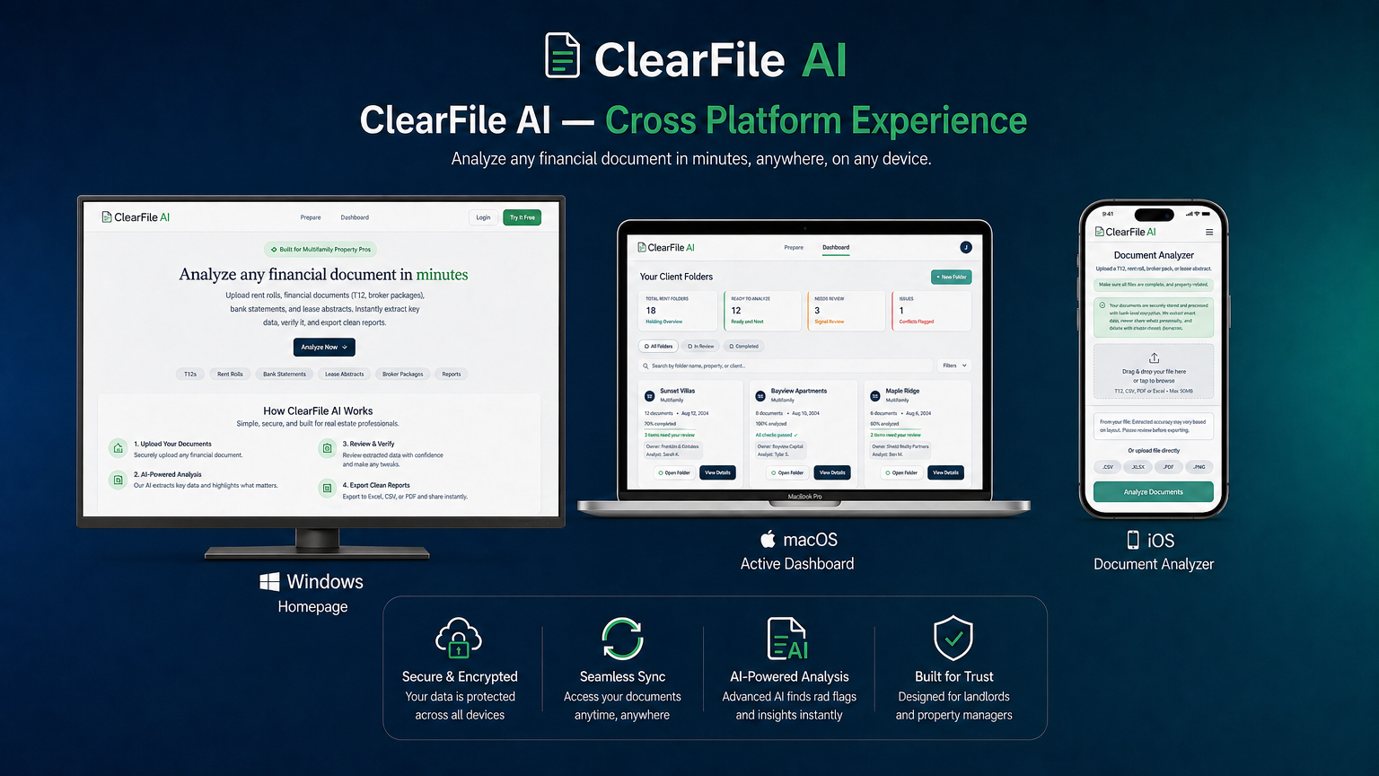 ClearFile AI cross platform experience across Windows, macOS, and iOS